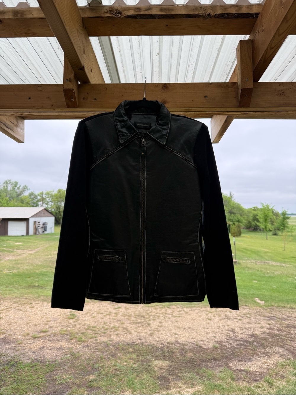Women's Black Leather Zip-Front Jacket by - Picture 2 of 8